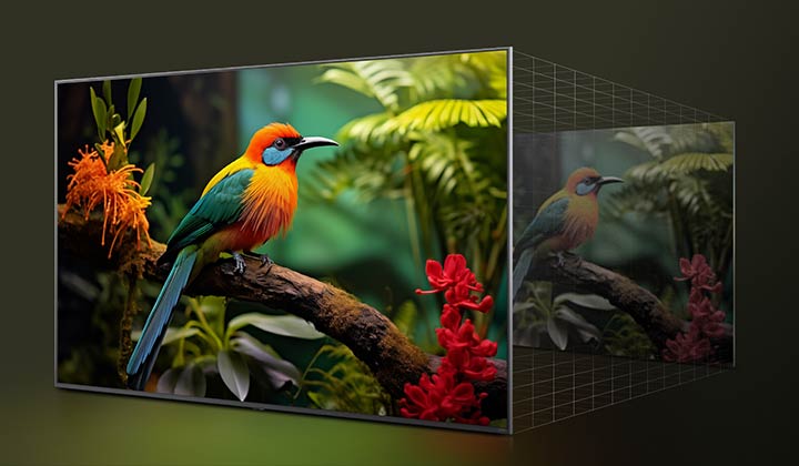 Before and after comparison showing LG 4K Super Upscaling improving image quality