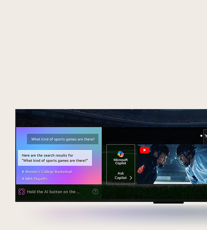 AI Search chat window on an LG TV screen responding to a voice request