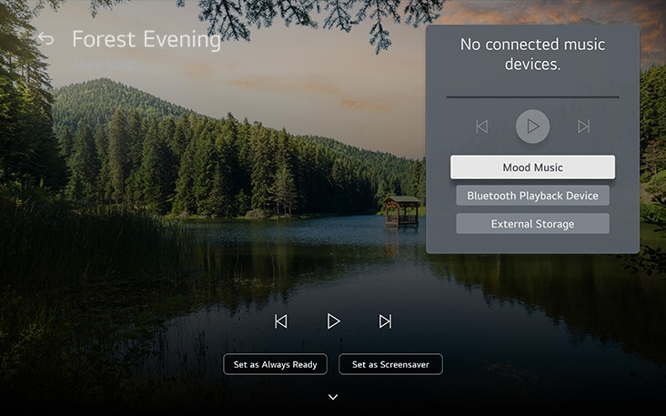 LG TV setup pairing mood music with visuals