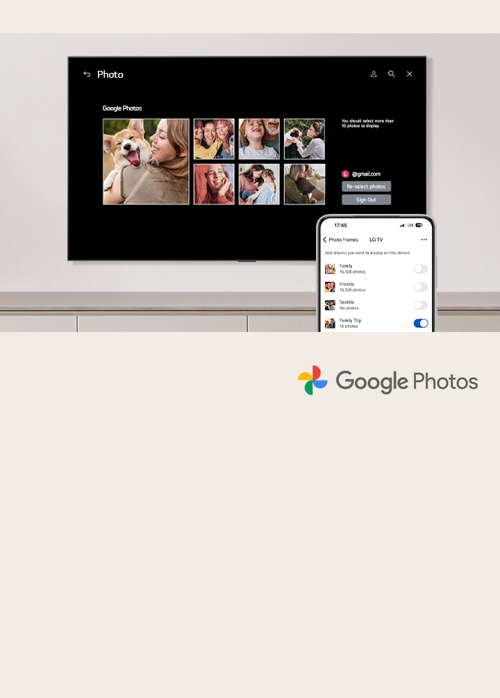 Setting up Google Photos on a wall-mounted LG TV