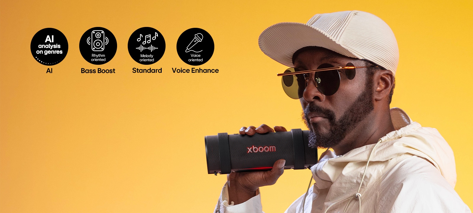 will.i.am is holding xboom Grab on his right hand.